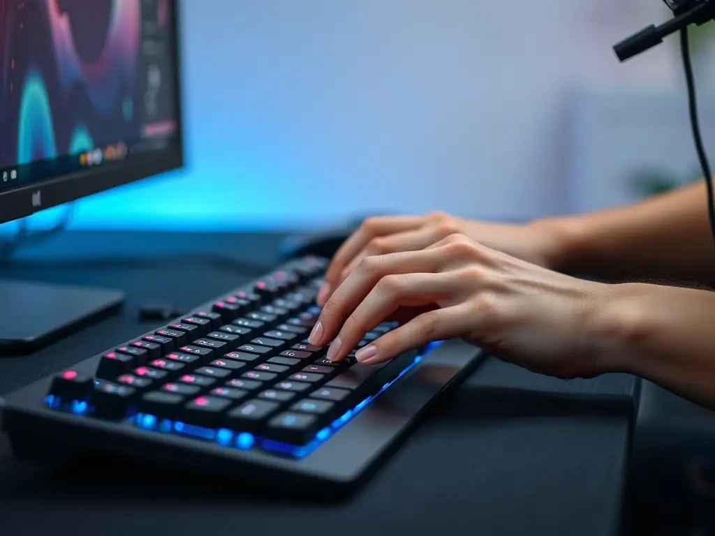 A close-up shot of a gamer's hands intensely playing League of Legends, with the game's interface visible in the background, symbolizing the game-specific betting guides available.