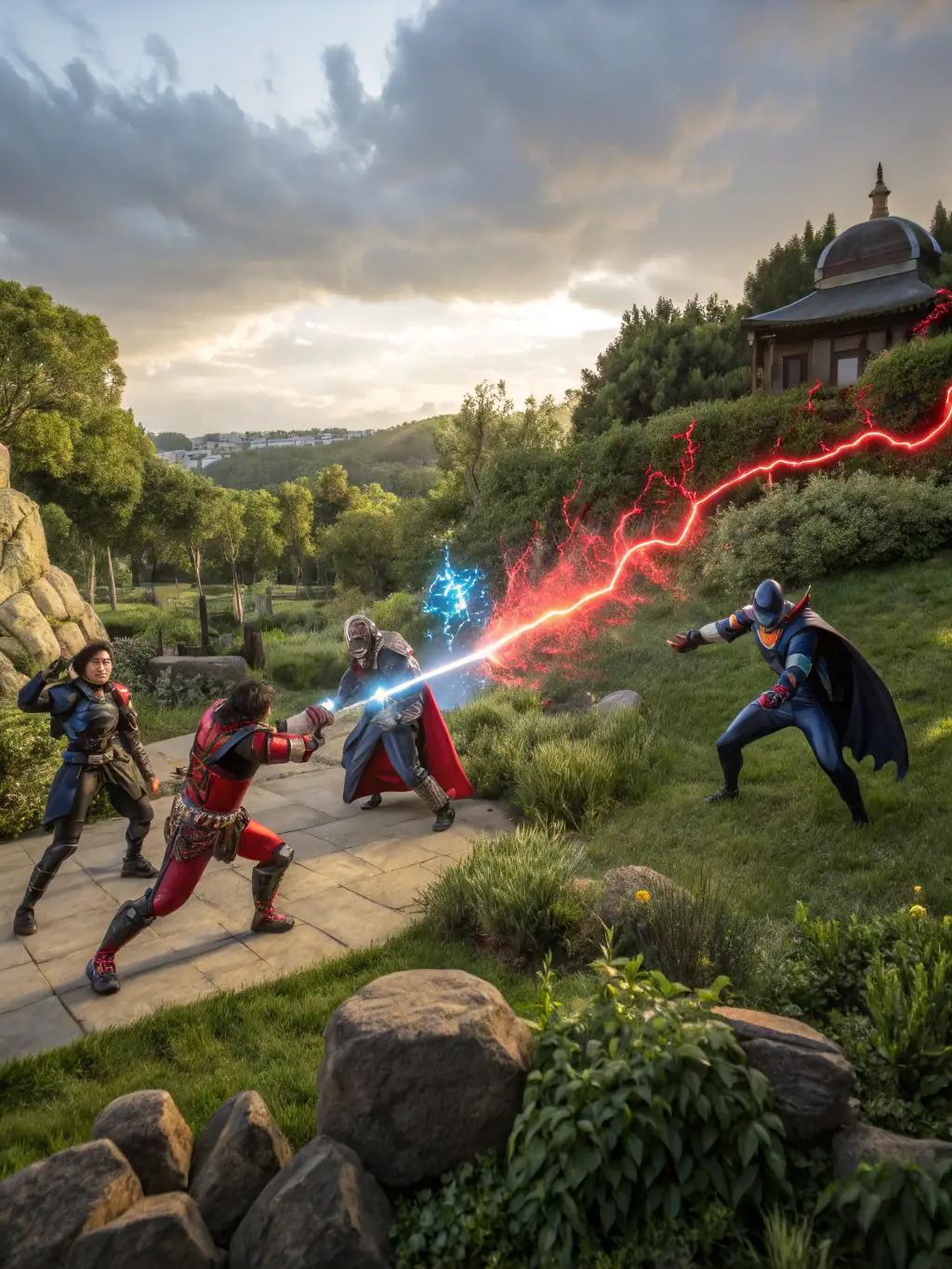 An action-packed scene from a Dota 2 tournament, with heroes clashing in a visually stunning display of abilities and teamwork.